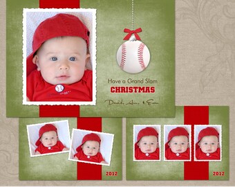 Grand Slam | Baseball Sports | Multi Photo Christmas Holiday Card Templates | Elements Photoshop Templates | 5x7 Press Printed Card