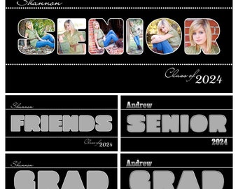 SENIOR Word Set | Photo Collage Storyboard Wall Art Templates | Photoshop Templates | 10x20 Senior Grad Friends Set | Instant Download