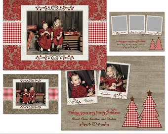 Berry Merry Christmas | Multi Photo Christmas Holiday Card Template | Elements Photoshop Templates | 5x7 Press Printed Front and Back Card