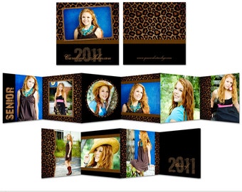 Leopard Safari |  Girl Senior Graduate Accordion Mini 3x3 Book Template | Elements Photoshop Templates