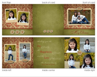 Old World Trifold | Multi Photo Christmas Holiday Card Templates | Elements Photoshop Templates | 5x5 Trifold Tri-fold Press Printed Card