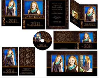 Leopard | Photo Senior Graduation Template Set | Announcement, 411/Rep Card, Thank You Note, Storyboard | Elements Photoshop Templates