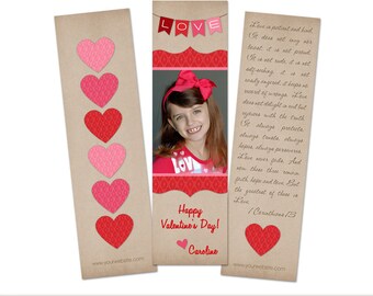 Love Banner Valentine Bookmark | Photo Valentine Card Templates | Elements Photoshop Templates | 2"x7" Press Printed Bookmarks