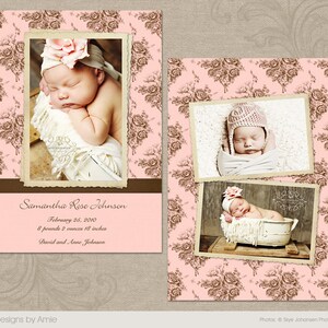 Simply Stitched Photo Baby Birth Announcement Card Template Elements Photoshop Template 5x5 Press Printed Card