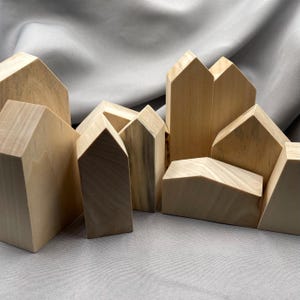 小さな家の形の木製ブロック、10個セット、DIYの基本ブロック、厚型、子供用クラフト、すぐに塗装可能、素朴なトレイ、ナチュラルな装飾