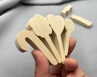 Unfertige verschiedene Süßigkeiten, lustige kleine Stücke für Tablettfüller, rustikale Holzform, leere Zuckerstange Lollipop gewickelt, DIY Craft Cutout