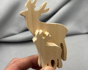 Wooden Small Reindeer Shape, Deer Standing Figurine, DIY Crafts Project for Kids, Blank Cutout Ornaments