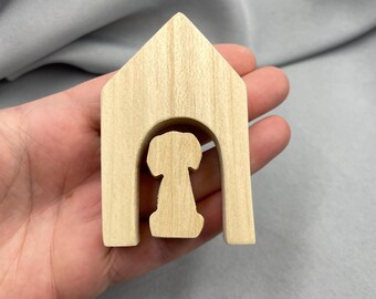 Unfinished Wooden Dog with House, Wood DIY Craft, Cutout for Painting and Decoration, Handmade Pet Figurine, Wood Animal Kids