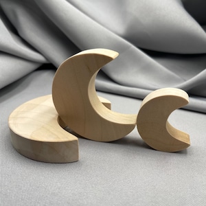 Sagoma di luna crescente non rifinita, varie misure, ornamento in legno grezzo per Natale, lavoretto fai da te, decorazione tradizionale