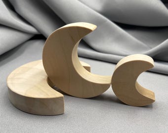 Unfinished Crescent Moon Cutout, Multiple Sizes, Wooden Blank Ornament for Christmas, Shape Craft DIY, Traditional Decor