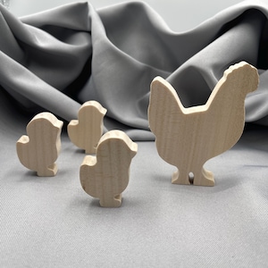 Unfinished Chicken Set, Chicken and Baby Chicks 3pcs, Wood Farm Cutout, Blank Unpainted, Easter Tray Decor, Craft Supplies, Chicken Gifts