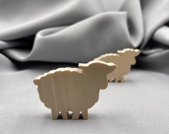 Découpage en bois de mouton non fini, animal de ferme artisanal, agneau debout vierge, décoration de fête de petite taille