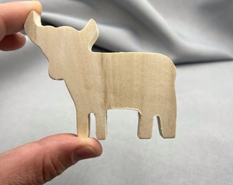 Wooden Standing Cow Cutout, Small Farm Animal Craft, Unfinished Western Cow, Thick Wood Blank Ornament, Rustic Table Decor, Kids Project