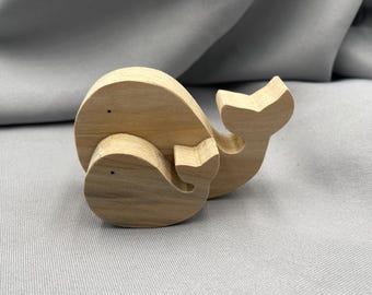 Mini Wooden Whale Cutout, Unfinished Ocean Decor for DIY Crafts, Sea Animal Shelf Ornament, Beach Nursery Decor, Small Nautical Gift