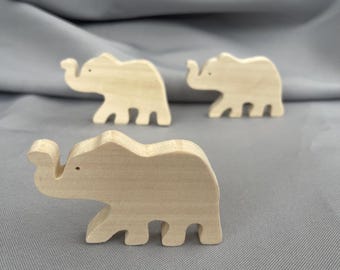 Unpainted Wooden Elephant Cutout, Small Safari Animal Mini Figurine, Standing Wood Pieces Ready to Paint, Blank Ornament for Kids