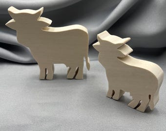 Standing Farm Animal Shape, Unfinished Blank Cow Cutout, Crafting Wood Piece for Your Project