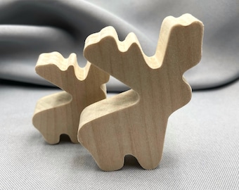 Unfinished Deer Shape, DIY Craft Blank for Christmas Ornament, Standing Reindeer Shelf Sitter, Winter Animal Cutout Figurine