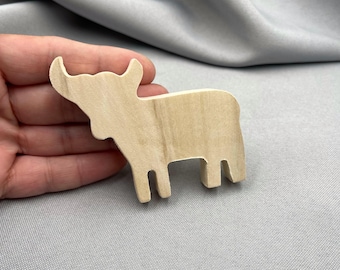 Unfinished Wooden Cow Shape, Standing Small Figurine Cutout, Farm Animal Shelf Sitting Ornament, Blank DIY Supply, Summer Theme Decor
