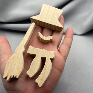 Snowman Accessories for Crafts, Hat Scarf Broom and Smile, Blank Wood Cutout DIY Gift Idea for Kids