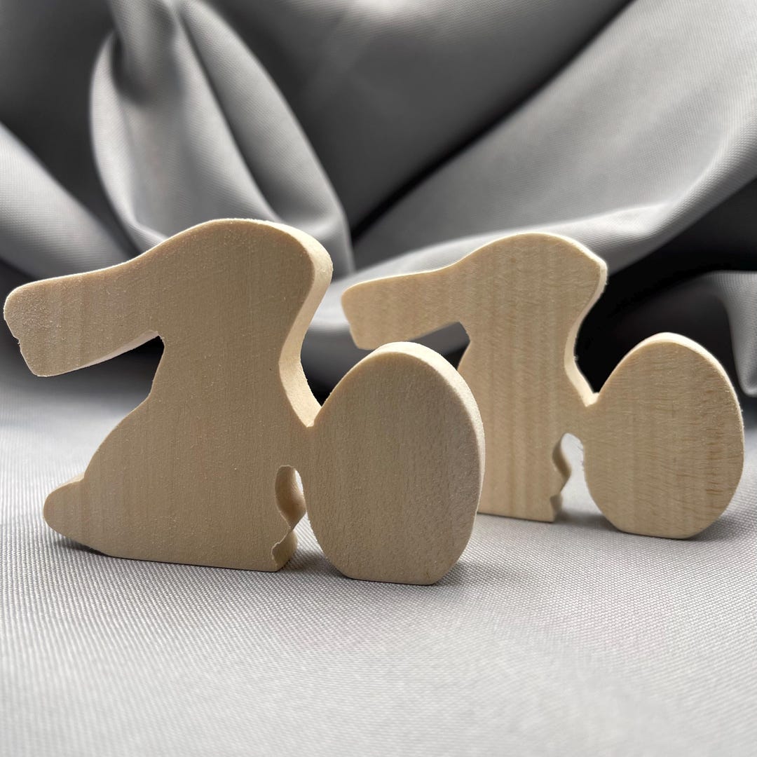 Wooden Unfinished Bunny With Egg Shape, Standing Mini Rabbit Cutout ...