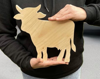 Large Wooden Cow Cutout, Standing Animal Shape, Unfinished Blank, DIY Craft Wood Project, Banner Decoration