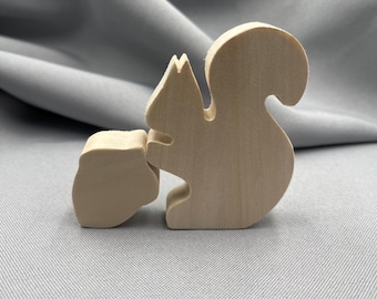 Unfinished Set Wooden Squirrel with Acorn, Blank Wood Cutout For Craft Small Project