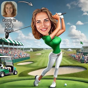 Custom Golfer Cartoon Portrait | Personalised Golfer Caricature Drawing | Gift For Golfer | Woman Golf Gift | Funny Golfer Digital Portrait