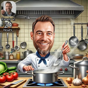 Benutzerdefinierte Koch Cartoon Porträt | Personalisierte Chef Zeichnung | Koch Karikatur | Lustiges Koch Geschenk | Geschenk für Koch | Kundenspezifische Karikatur vom Foto