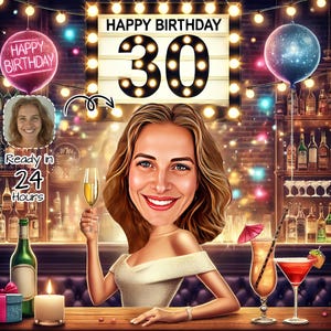 Benutzerdefinierte 30th Cartoon Portrait | 30er Jahre Karikatur | Personalisierte alles- Gute zum Geburtstagkarikatur-Zeichnung | 30. Geburtstag Cartoon, Geburtstagskarikatur