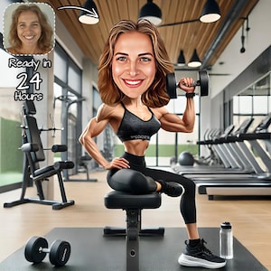 Aangepast cartoonportret sportschool | Gepersonaliseerde fitnesstrainer karikatuur | Cadeau voor fitnesstrainer | Karikatuur gewichtheffer | Cadeau voor sportschool