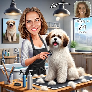 Custom Dog Groomer Cartoon Portrait | Personalized Goomer Caricature Drawing | Groomer | Pet Groomer | Grooming | Dog Groomer | Funny Gİft