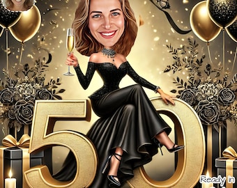 Retrato personalizado de caricatura de 50 cumpleaños / Caricatura de 50 cumpleaños / Dibujo de caricatura de feliz cumpleaños personalizado / Caricatura de 50 cumpleaños, Caricatura de cumpleaños