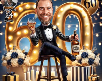 Custom 60th Man Cartoon Portrait | 60th Birthday Caricature | Birthday Cartoon | Personalized Birthday Gift | Man's Birthday | Funny Gift