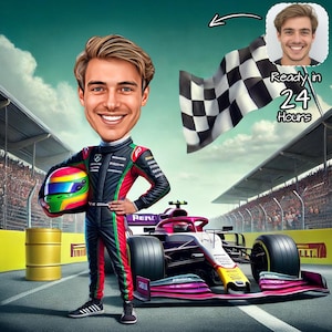 Benutzerdefinierte Formel 1 Cartoon Portrait | Personalisierte Formel 1 Karikaturzeichnung | F1 Fan Geschenk | Formel 1 Cartoon Geschenk | Formel 1 Geschenk