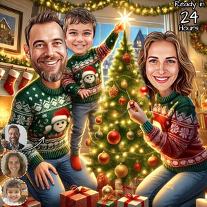 Custom Christmas Family Cartoon Portrait | Family Caricature | Christmas Family Gift | Xmas Cartoon | Gift for Christmas | Funny Caricature
