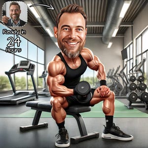 Benutzerdefinierte Gym Cartoon Portrait | Personalisierte Fitness Trainer Karikatur | Geschenk für Fitness-Trainer | Gewichtheber Karikatur | Geschenk für Gym