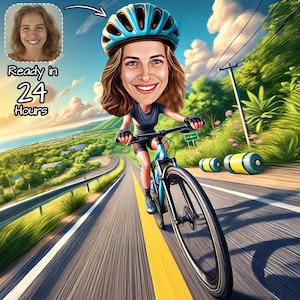 Benutzerdefinierte Radfahren Cartoon Portrait | Benutzerdefinierte Fahrrad Cartoon | Personalisierte Radfahrer Karikatur Zeichnung vom Foto | Einzigartiges Geschenk zum Radfahren
