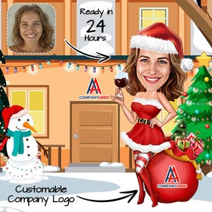 Custom New Year Company Caricature | Custom Christmas Company Cartoon | Santa Greeting Card | Christmas Gift | Christmas Company Caricature
