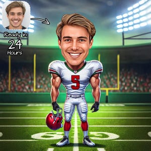 Custom Football Cartoon Portrait | American Football Caricature | Personalized Football Caricature Drawing | Football Gift | Sports Gift