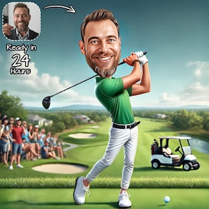 Benutzerdefinierte Golfer Cartoon Portrait | Personalisierte Golfer Karikaturzeichnung | Geschenk für Golfer | Man Golf Geschenk | Lustiges Golfer Digital Portrait