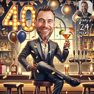 Custom 40th Man Cartoon Portrait | 40th Birthday Caricature | Birthday Cartoon | Personalized Birthday Gift | Man's Birthday | Funny Gift