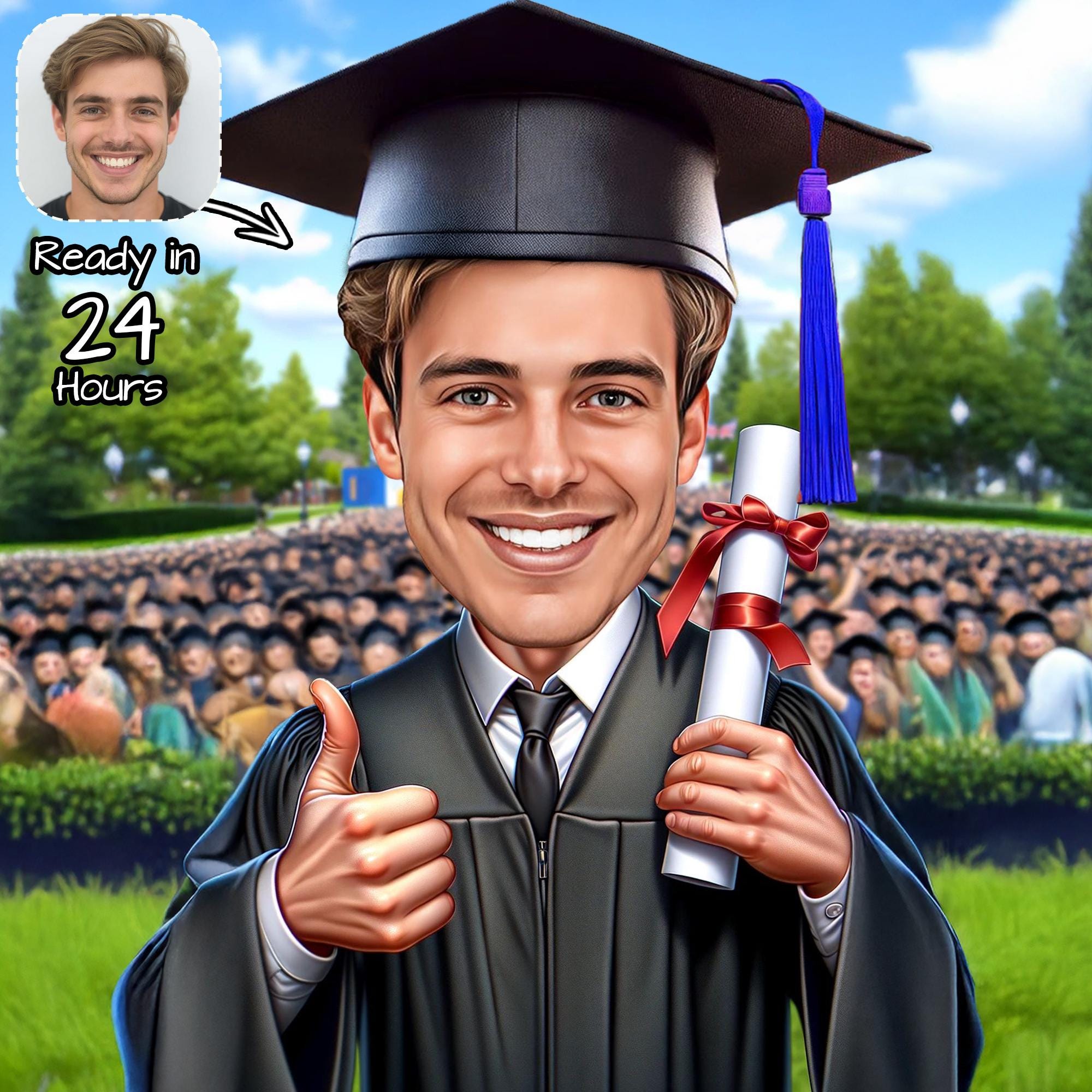 Custom Graduation Cartoon Portrait | Graduation Caricature From Photo | Graduation Gift | Graduation Portrait | Funny Grad Gift | Gift Idea