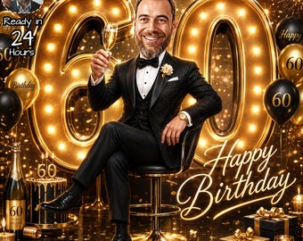 Custom 60th Birthday Caricature | 60th Birthday Cartoon | 60th Birthday Decorations | Personalized 60th Gift | Birthday Cartoon For Men