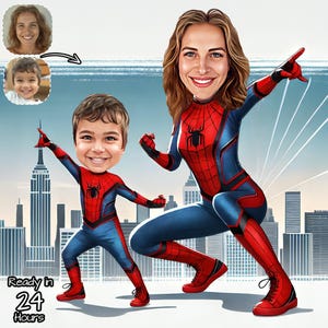Benutzerdefinierte Superheld Mutter und Sohn Cartoon | Super Mom Karikatur | Benutzerdefinierte Super Mom and Son Cartoon Portrait, Super Mom, Karikatur Mutter Geschenk