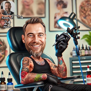 Custom Tattooist Cartoon | Personalized Tattoo Artist Caticature | Funny Tattooist Gift | Ink | Gift for Tattoo Lover |  Gift for her