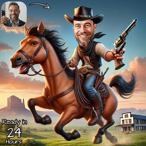 Benutzerdefinierte Cowboy Cartoon Porträt | Personalisierte Cowboy-Karikaturzeichnung | Lustige Rodeo Cartoon | Geschenk für Rodeo | Einzigartiges Geschenk Rodeo - Cowboy