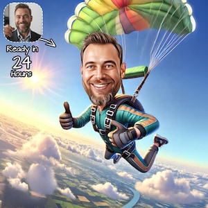 Retrato de caricatura de paracaidista personalizado / Dibujo de caricatura de paracaidista personalizado / Regalo para entusiastas del paracaidismo / Paracaidista divertido personalizado