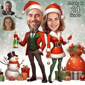 Custom Christmas Couple Cartoon Portrait | Christmas Caricature | Christmas Couple Gift | Xmas Cartoon | Customizable Xmas Cartoon Gift