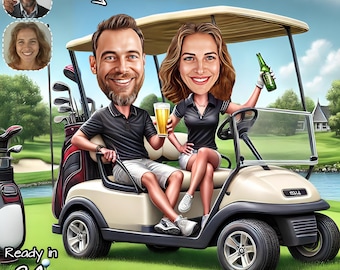 Custom Golf Couple Portrait | Personalized Golfer Caricature | Gift For Golfer | Golfer Caricature | Custom Golfing Gift | Funny Golf Gift