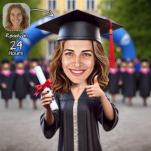Benutzerdefinierte Abschluss Cartoon Portrait | Abschlusskarikatur vom Foto | Abschlussgeschenk | Abschluss-Porträt | Lustiges Gradmesser Geschenk | Geschenkidee